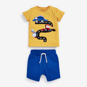 男童纯棉短袖t恤套装宝宝夏季两件套儿童小汽车半袖休闲短裤子2件