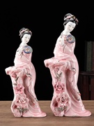 人物仕女中式陶瓷装饰品摆件国风工艺品博古架茶室美女手工瓷器
