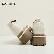 daphne达芙妮美式复古~米色，内增高女鞋时尚，粗跟系带英伦风小皮鞋