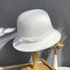 赫本风羊毛呢渔夫帽女款法式复古秋冬圆顶礼帽盆帽优雅白色帽子潮