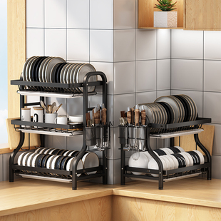碗碟收纳架碗架多功能放碗盘，沥水架碗柜，家用三层厨房置物架架筷