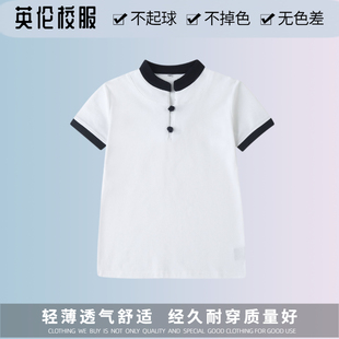 英伦学院男女童白色，polo中小学生夏季校服，中式短袖t恤15t201