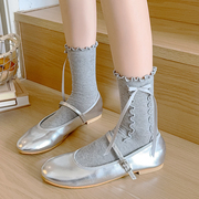 灰色蝴蝶袜子女夏季薄款日系甜美木耳边搭配小皮鞋洛丽塔堆堆长袜