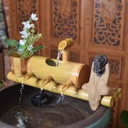 陶瓷流水喷泉摆件风水轮竹子，创意水车鱼缸家居，客厅办公室桌面石槽