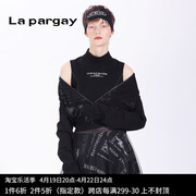 Lapargay纳帕佳2024女装春季黑白色休闲长袖短外套针织上衣
