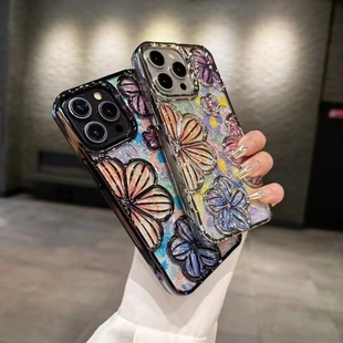 4色电镀苹果闪耀个性保护壳，全包小清新抽象油画风格，tjyk设计师iphone手机壳