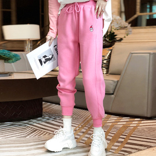 粉红色休闲卫裤女高腰直筒，洋气减龄宽松裤子2024年春装欧洲站