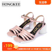 Hongkee/红科粗跟凉鞋罗马细带高跟鞋女仙女风HB41S203