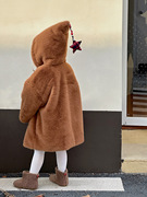 女童皮草外套冬装洋气女宝宝夹棉加绒加厚棉袄冬季毛毛精灵帽大衣