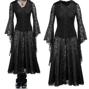Vintage Black Lace Long Sleeve  Dress 复古黑色蕾丝长袖连衣裙
