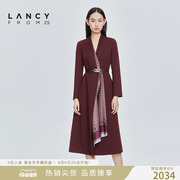 lancy朗姿秋季羊毛西装连衣裙，高级感法式收腰通勤长袖裙子女