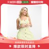 香港直邮潮奢 ASOS 女士设计水洗棉质迷你系扣浅绿色连衣裙