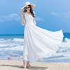 夏季白色蕾丝连衣裙雪纺显瘦海边度假沙滩裙长裙，到脚踝超长款