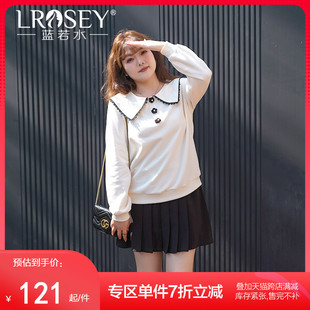 蓝若水大码女装秋装法式淑女，娃娃领上衣胖mm宽松遮肚小众卫衣