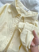 黄色纯棉衬衫女长袖，2024春装高级感别致宽松上衣开衫衬衣外套