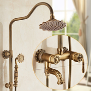 欧式全铜仿古淋浴花洒套装浴室卫生间沐浴器复古铜冷热混水阀美式