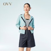 ovvoutlet春夏女优雅桑蚕丝撞色小西装，款式针织外套