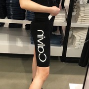 CK Calvin Klein女士高腰弹力棉质骑行裤打底瑜伽裤五分训练短裤