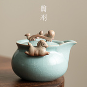天青汝窑手抓壶防烫陶瓷，家用茶壶大容量功夫，茶具茶杯套装泡茶单壶