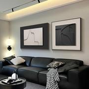 网红现代极简客厅装饰画黑白，抽象画高级感黑色沙发背景墙挂画2023