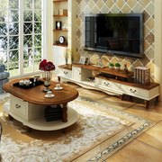 可伸缩美式乡村电视柜茶几组合实木地中海风格小户型客厅烤漆