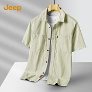 jeep吉普男士短袖衬衫2024夏季衬衣，男款美式工装薄款男生外套