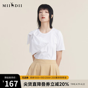 谜底短袖t恤女秋季设计感小众白色大蝴蝶结圆领上衣女装223mt1191
