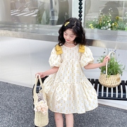 女童连衣裙泡泡袖c2023夏款韩国童装女孩衣服，儿童棉布裙子一件