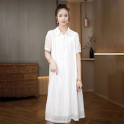 白色连衣裙女2024夏季高端时尚宽松遮肉显瘦法式气质纯色裙子
