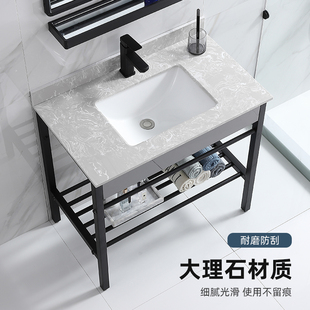 岩板台面洗手盆不锈钢，支架洗脸盆组合落地式现代大理石卫生间台盆