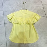 法式小众甜美荷叶边衬衫，减龄优雅小清新黄色纯棉上衣2024夏季