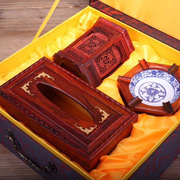 大红酸枝实用礼盒三件套笔筒纸巾盒烟灰缸实木雕工艺品木质