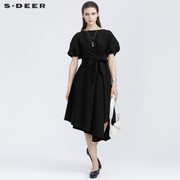 sdeer圣迪奥夏季气质显瘦长裙小黑裙法式茶歇连衣裙S21281221
