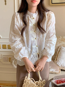 韩国chic春季复古新中式立领盘扣，重工刺绣提花，宽松百搭长袖衬衫女