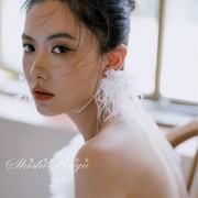 仙气白色蕾丝羽毛耳环长款气质显瘦流苏新娘婚纱晨袍耳饰耳夹