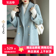2023秋季小个子双面呢大衣女中长款韩版零羊绒羊毛呢外套显瘦