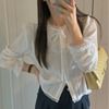 韩国chic春季减龄简约设计感蕾丝，花边系带拼接薄款防晒开衫女衬衫