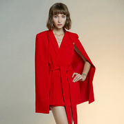 走秀款红色斗篷外套，女秋冬西装黑色，礼服原创设计大牌披肩风衣