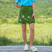 micartsy王紫珊2020夏季珠花草地，印花短a字裙半身裙原创设计