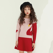 女童毛衣套装2024秋冬洋气，长袖毛线衣(毛，线衣)保暖针织半裙网红两件套