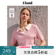 eland衣恋针织t恤女套头，polo领元气学院风，短袖上衣套头毛衣