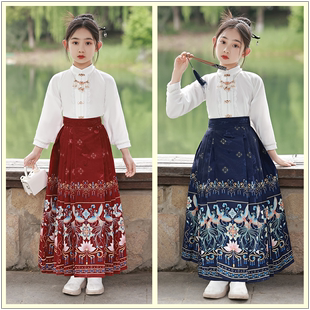 女童中国风古装改良马面裙套装，女孩大童夏款儿童汉服旗袍明制唐装