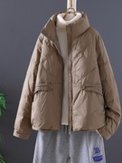 外贸出口大牌时尚立领轻薄羽绒棉服女士冬装气质短款夹棉保暖外套
