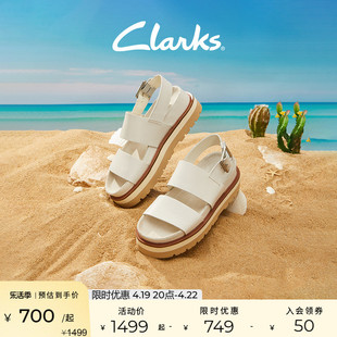 clarks其乐女鞋奥莉系列，时尚一字带厚底，松糕鞋圆头罗马沙滩凉鞋女