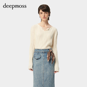 deepmoss2024春夏女时尚，休闲层次波纹羊毛，优雅针织衫上衣