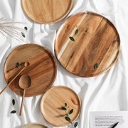 相思木托盘日式橡木相思木实木，圆形茶盘托盘木碟子点心盘子