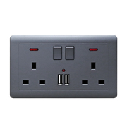 146型港澳灰色英标扦座 三孔二位孖13A带电源开关USB墙壁插座面板
