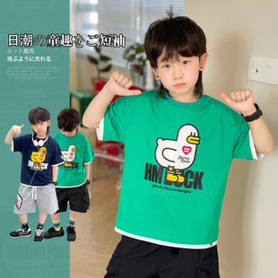 lanikiki24夏儿童超可爱小鸭子卡通，印花纯棉短袖t恤