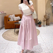 樱粉色法式甜美高腰半身裙日系少女百褶裙梨形身材显瘦气质中长裙