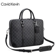Cavid Kevin欧美时尚男士包黑格纹商务电脑包手提包公文包商务包